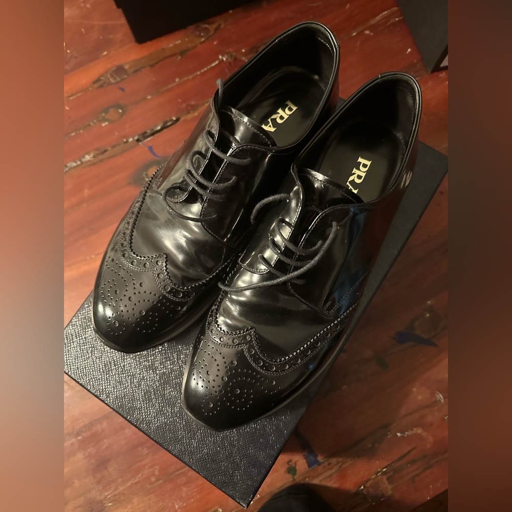 Prada Black Leather Oxford Rubber Shoes With Box Men’s 7